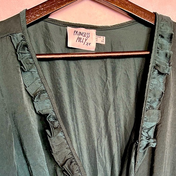 Princess Polly Evergreen Flowy Ruffle Mini Dress Size 2 - Picture 2 of 6